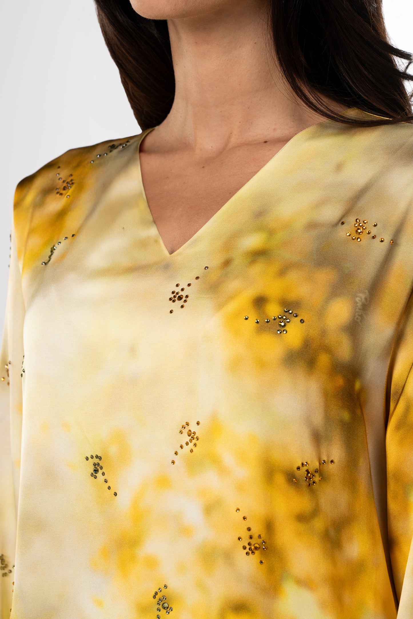 PINKO Italian Original Bright Gold Splash Caftan close up 2