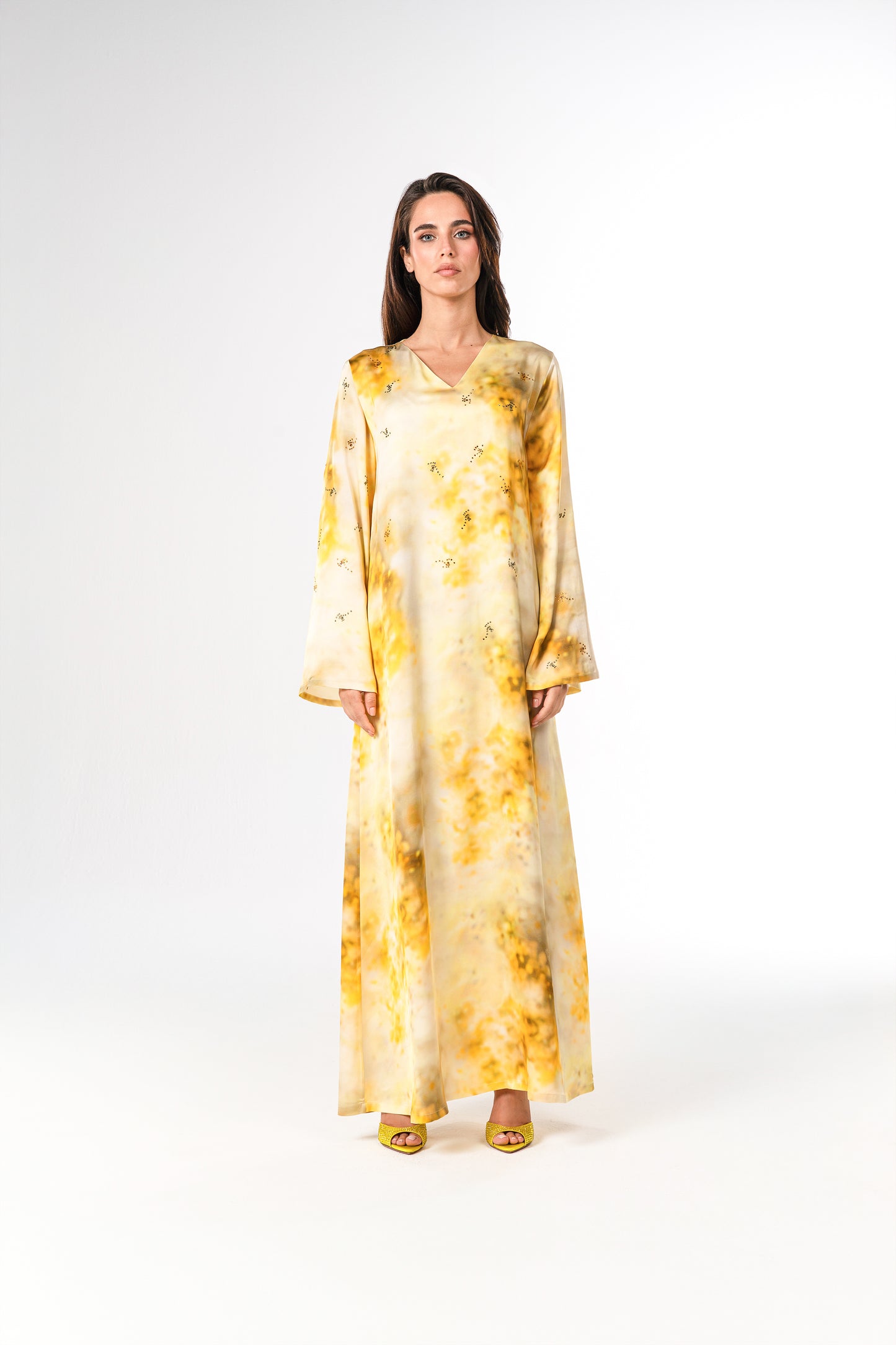 PINKO Italian Original Viscose Satin Bright Gold Splash Caftan