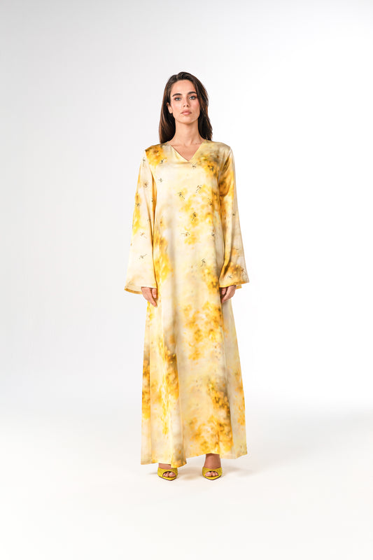PINKO Italian Original Viscose Satin Bright Gold Splash Caftan