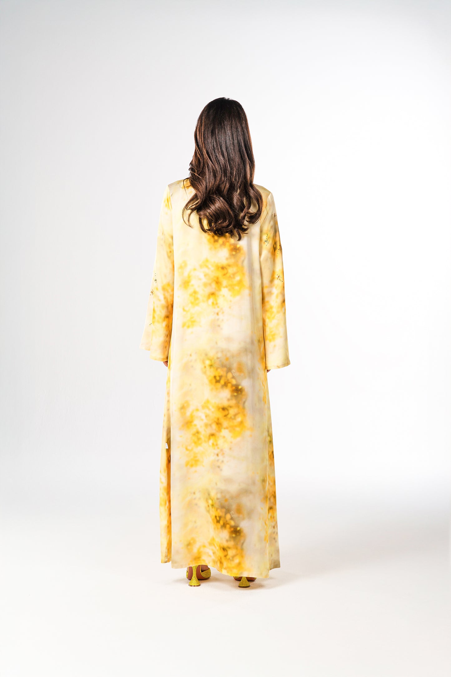 PINKO Italian Original Viscose Satin Bright Gold Splash Caftan