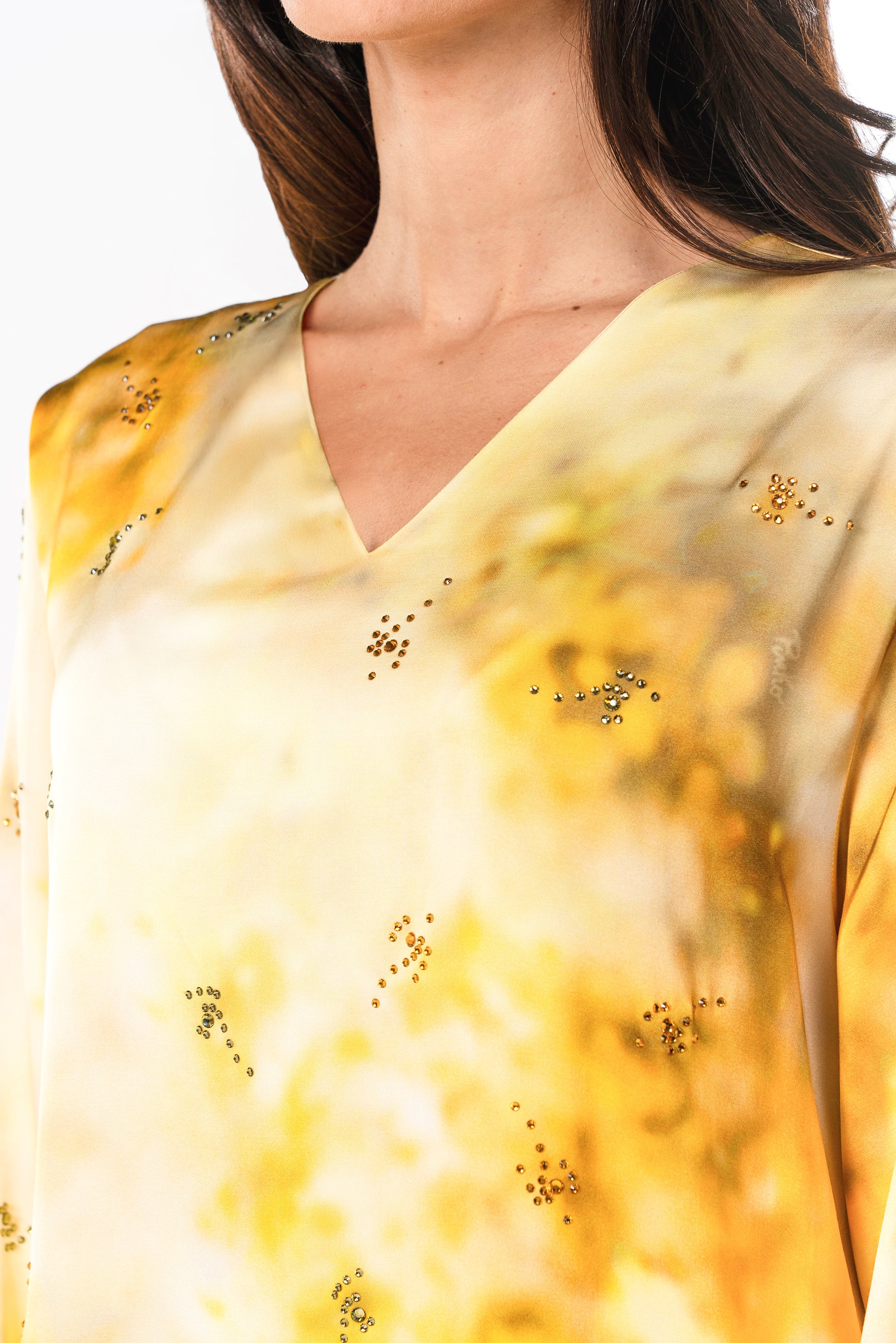 PINKO Italian Original Viscose Satin Bright Gold Splash Caftan