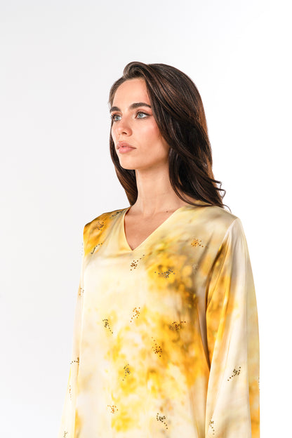 PINKO Italian Original Viscose Satin Bright Gold Splash Caftan