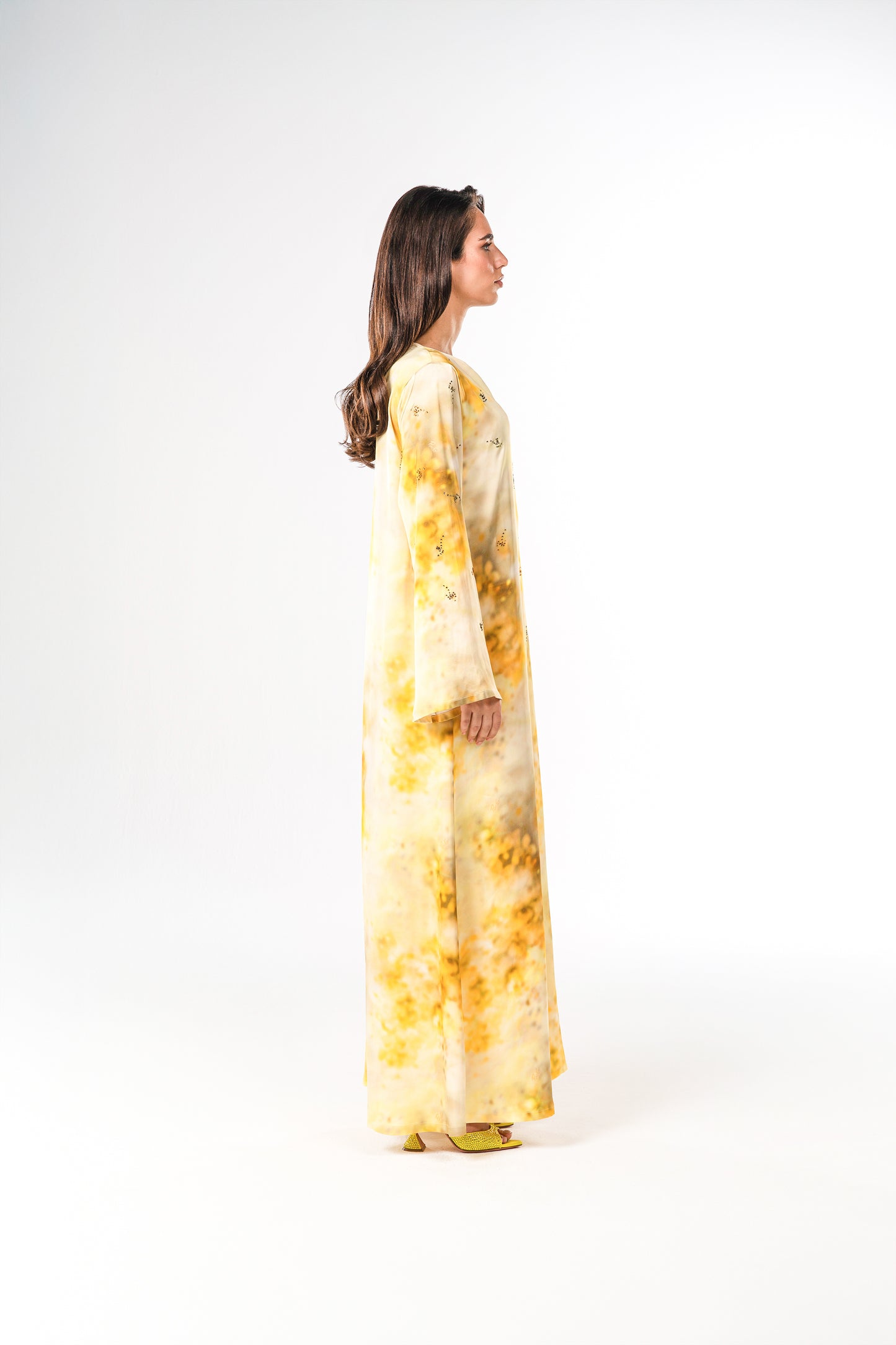 PINKO Italian Original Viscose Satin Bright Gold Splash Caftan