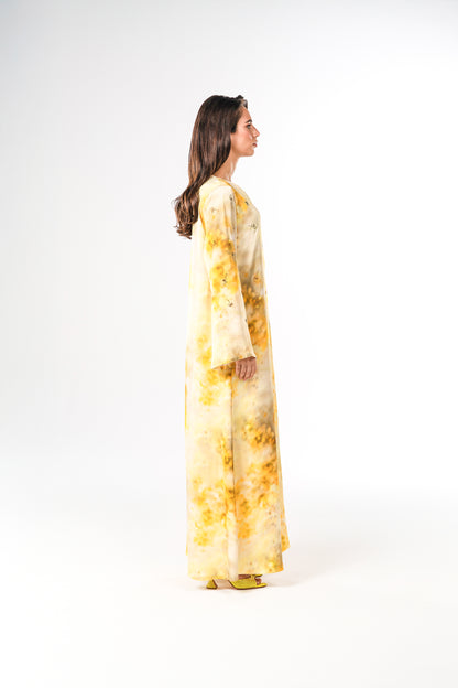 PINKO Italian Original Viscose Satin Bright Gold Splash Caftan