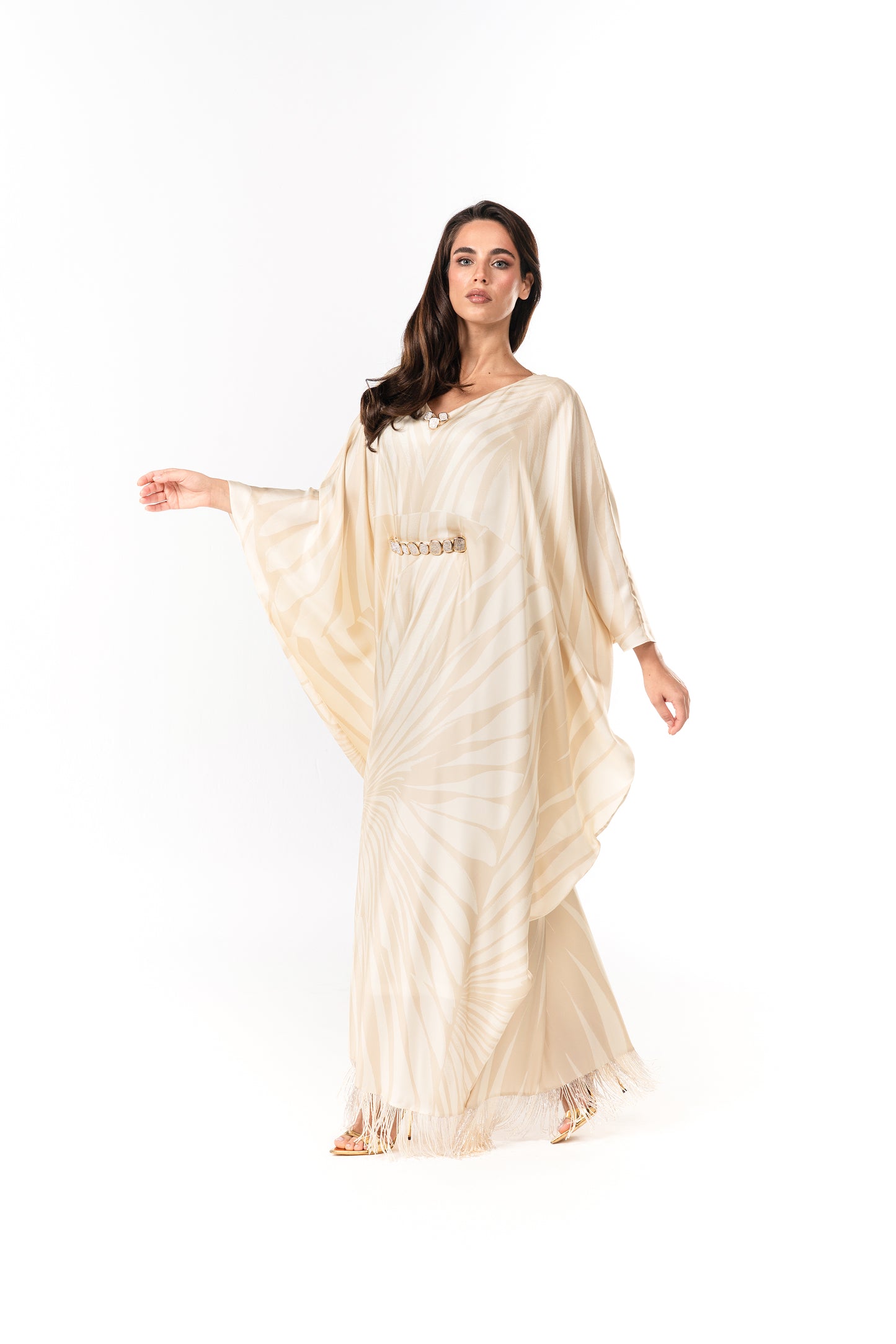 Roberto Cavalli Italian Original Ivory Glow Twill Silk Caftan