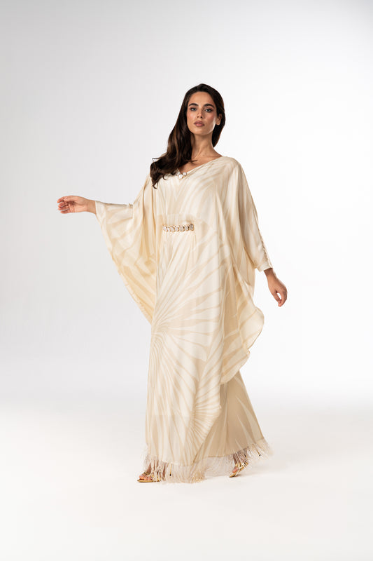 Roberto Cavalli Ivory Glow Original Italian Twill Silk Caftan – Handmade Limited Edition