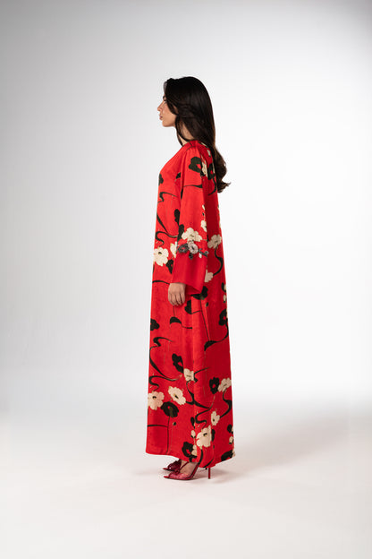 Rouge Jardin Italian Viscose Satin Caftan with 3D Floral Embroidery side