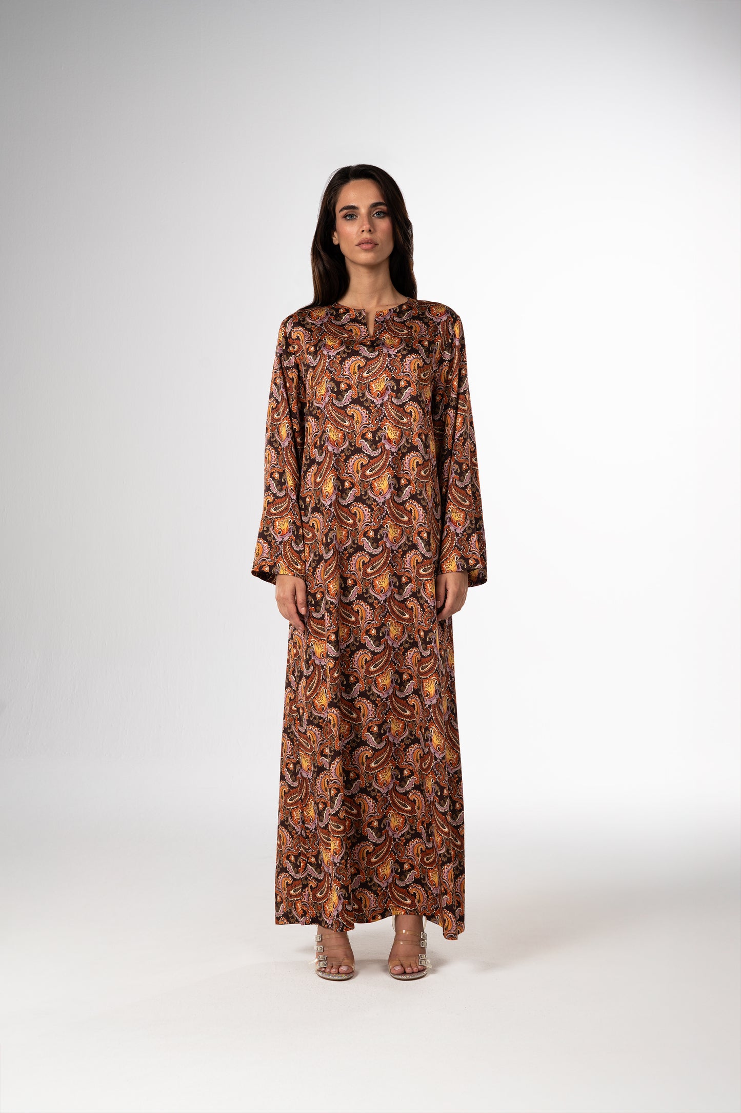 Royal Paisley Caftan in Italian Satin Fine Bead Embroidery 