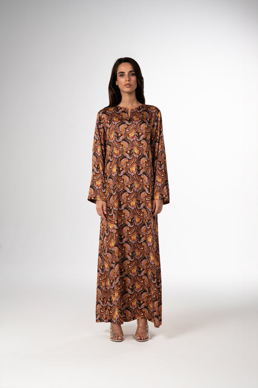 Royal Paisley Caftan in Italian Satin Fine Bead Embroidery 