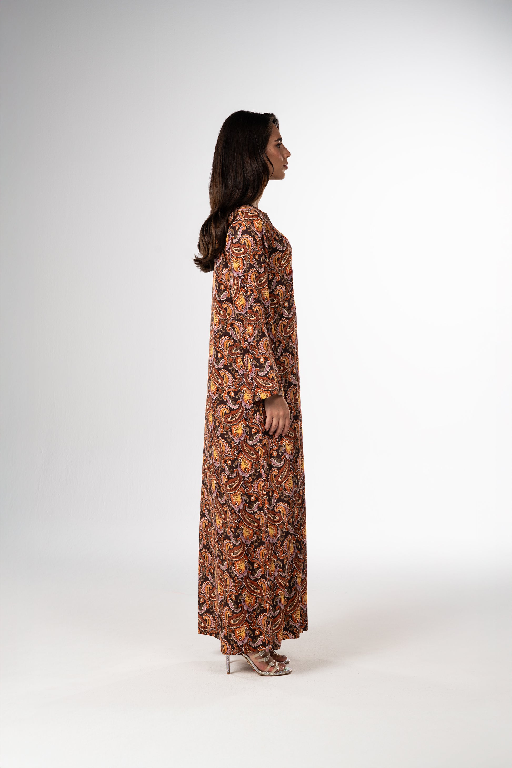 Royal Paisley Caftan in Italian Satin Fine Bead Embroidery side