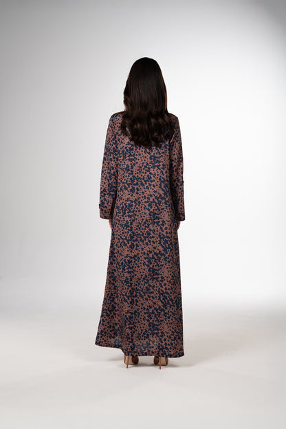 Vintage Rose Italian Twill Caftan with Hand-Beaded Navy Florals back