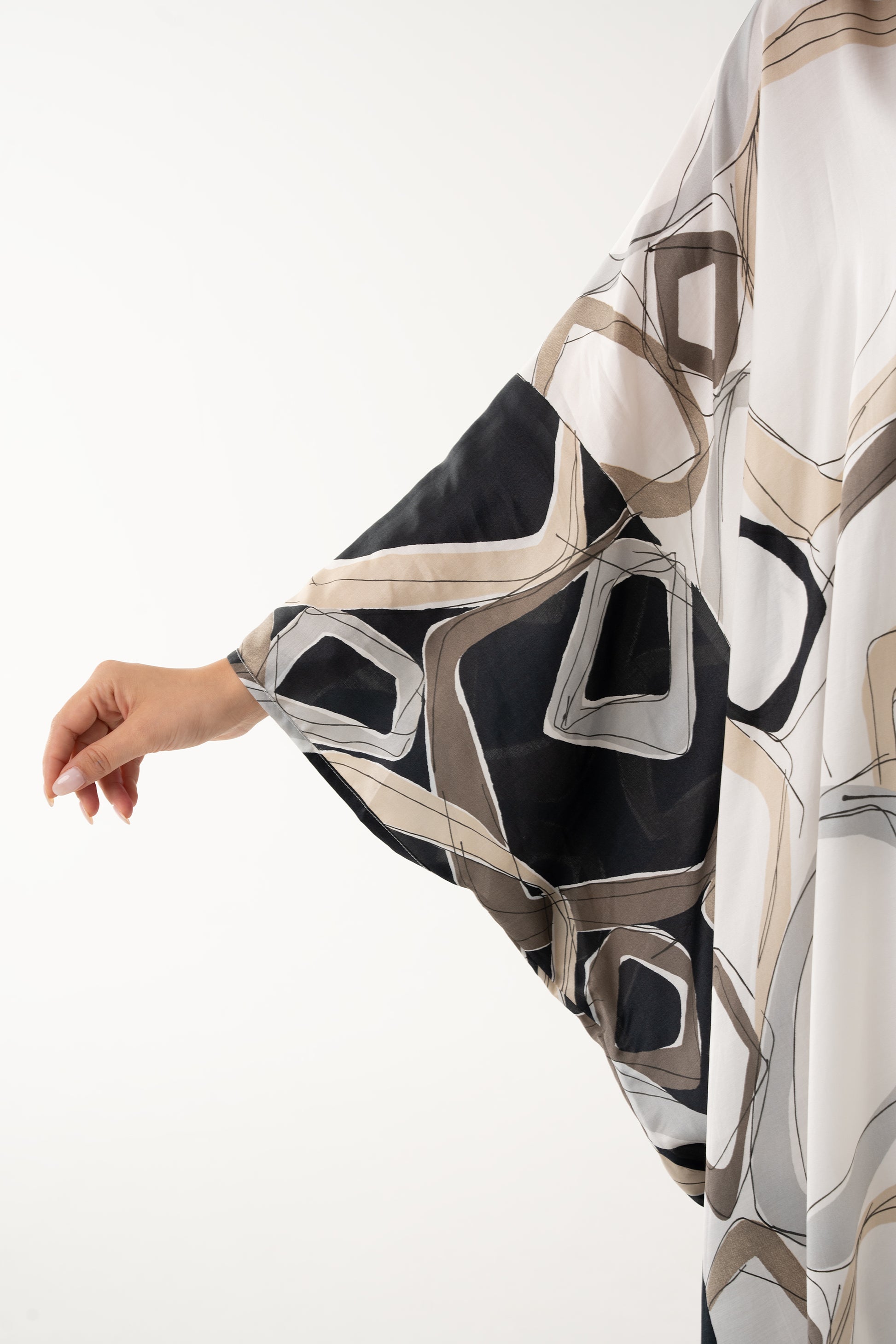 Black and Off-White Color Block Italian Silk Viscose Caftan - House of Caftan