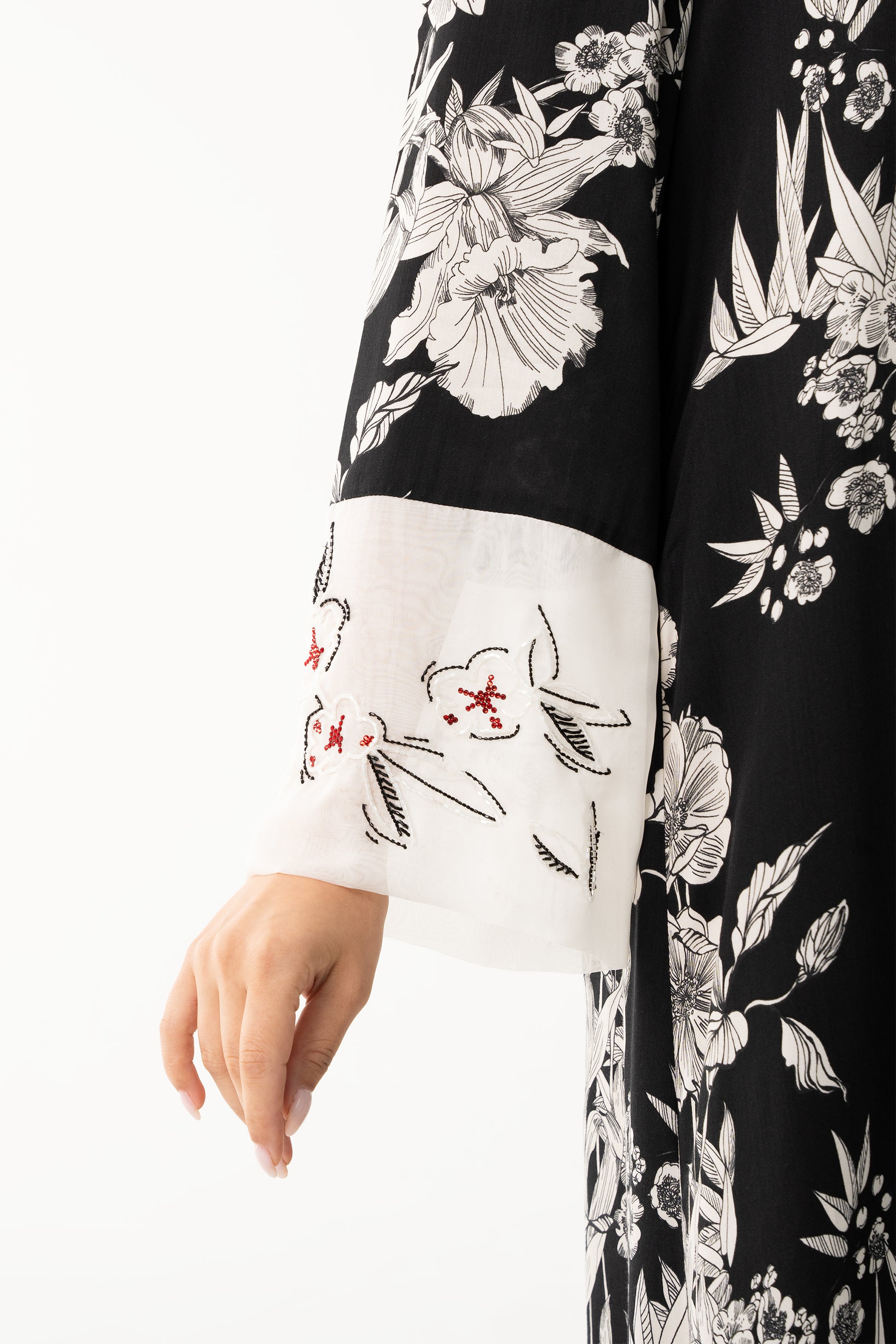 Black Floral Italian Viscose Caftan - House of Caftan