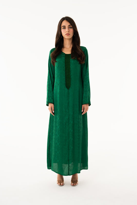 Emerald Green Handmade Caftan with Iridescent Beads - House of Caftan