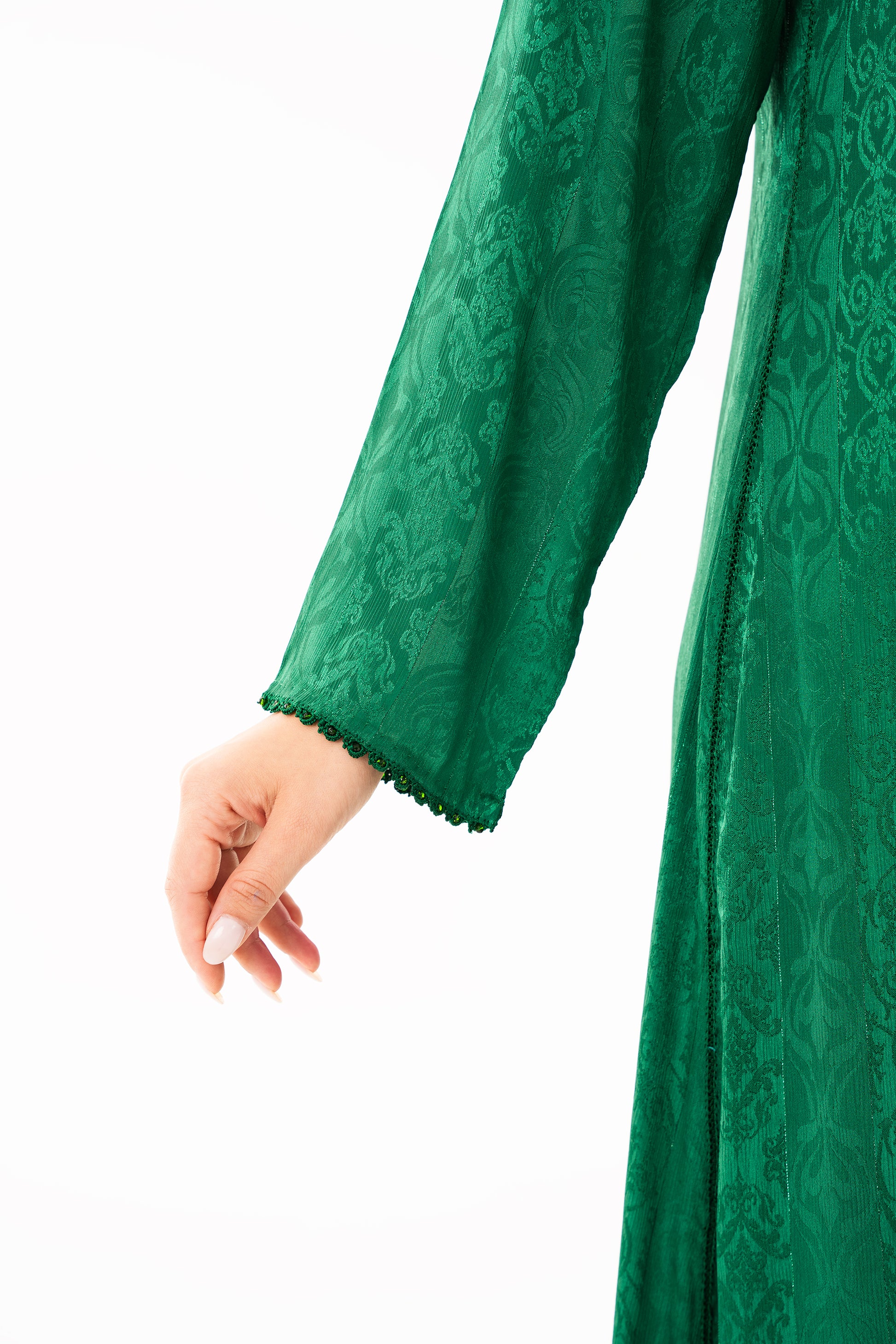 Emerald Green Handmade Caftan with Iridescent Beads - House of Caftan