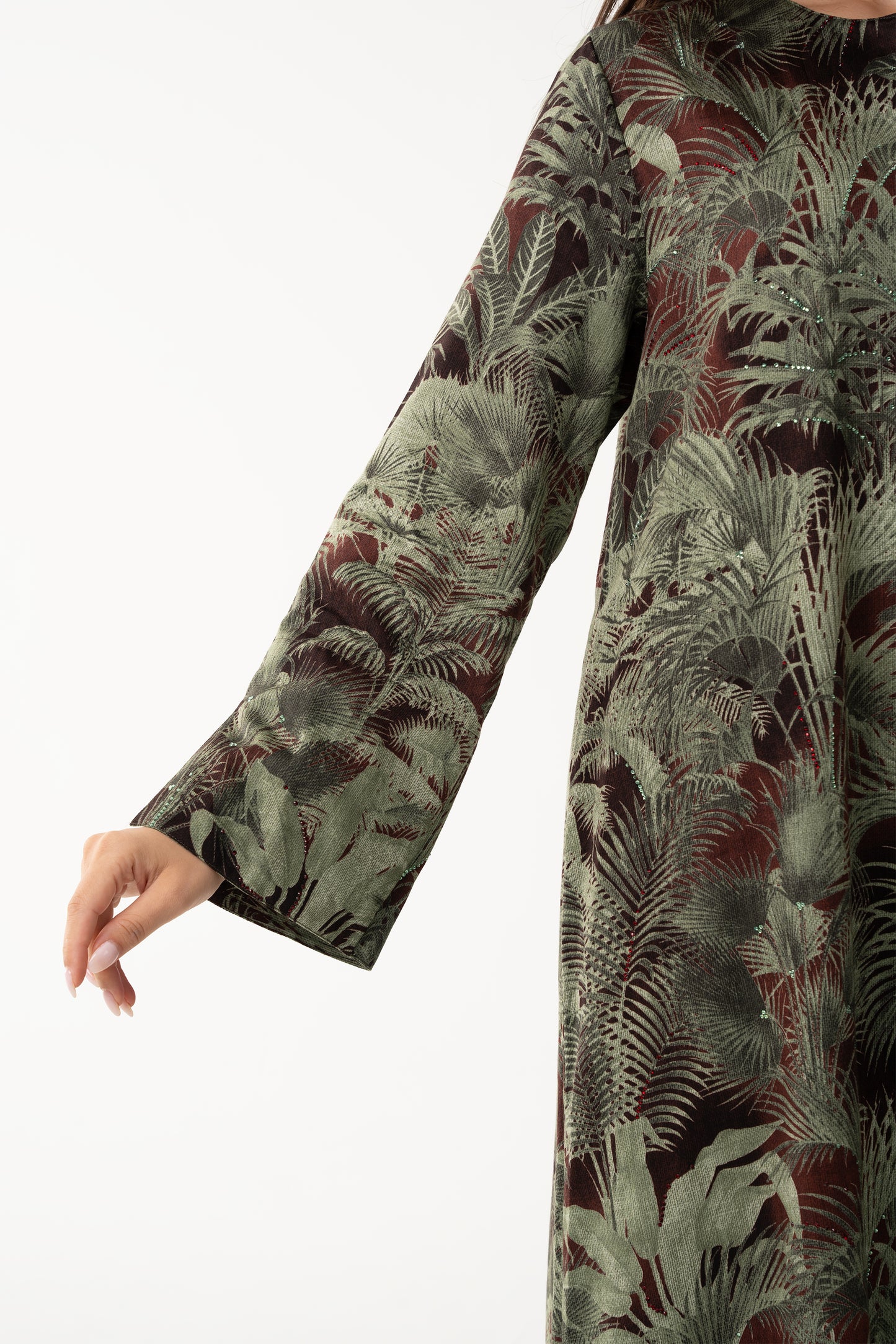 Forest Green with Palm Print Jalabia - House of Caftan