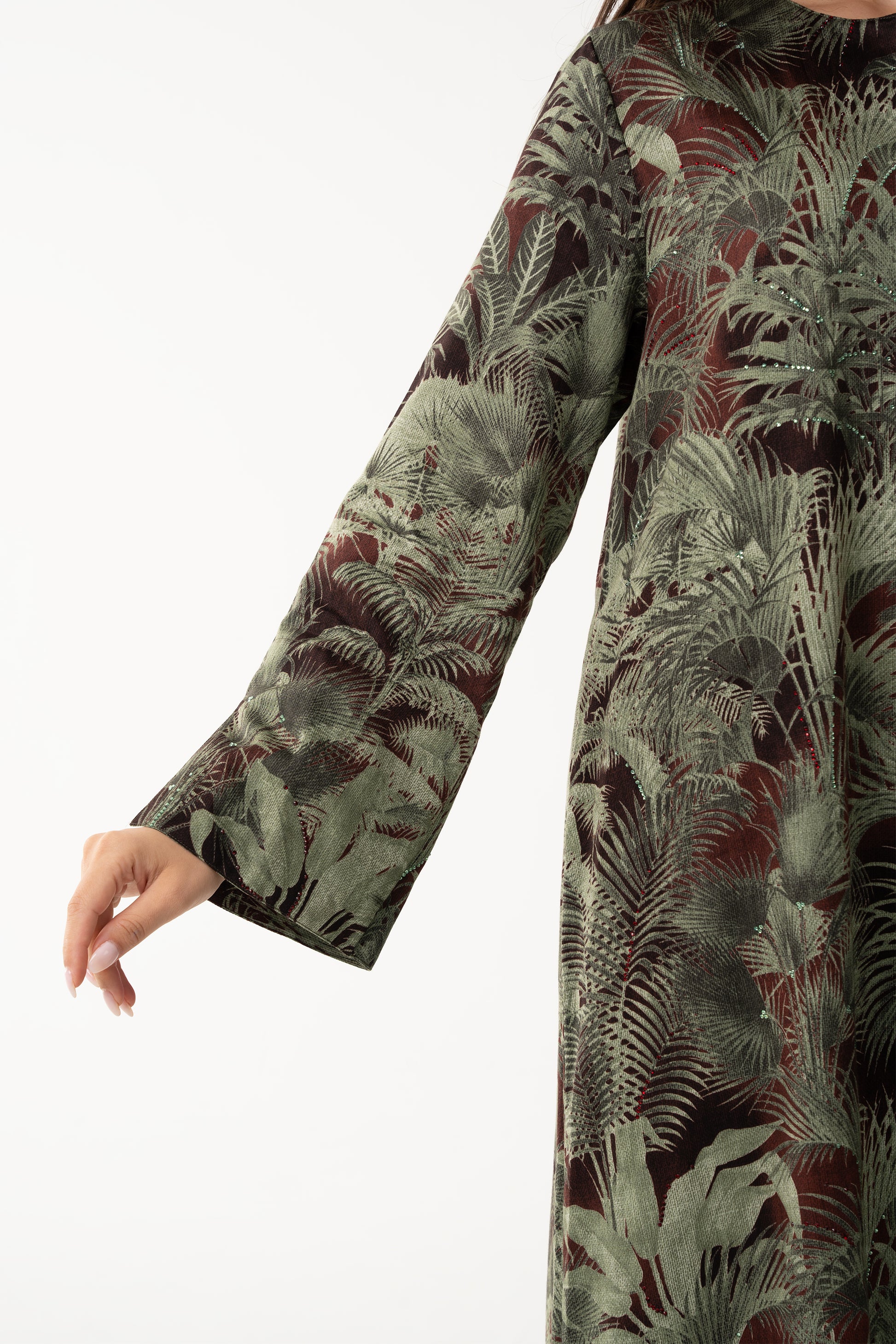 Forest Green with Palm Print Jalabia - House of Caftan
