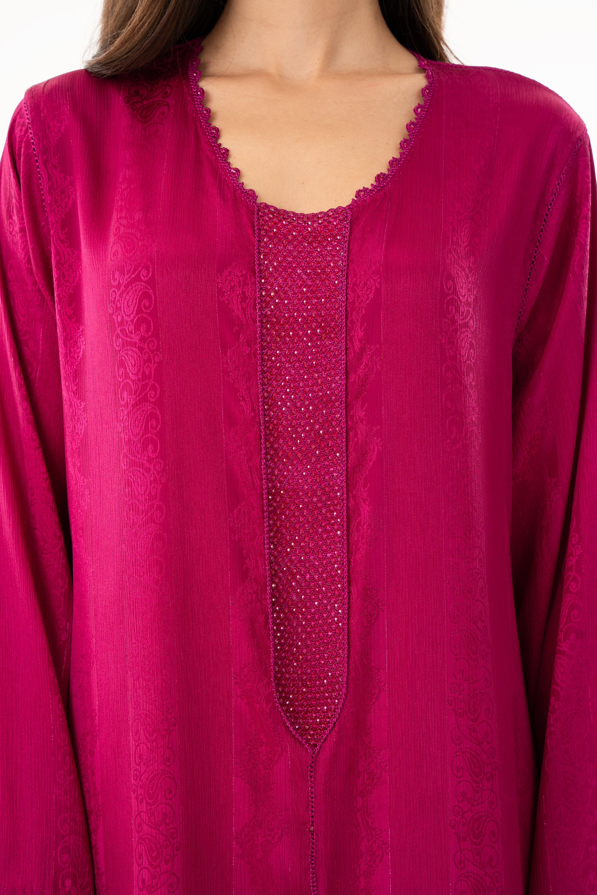 Fuchsia Caftan with Fuchsia Crystal - House of Caftan
