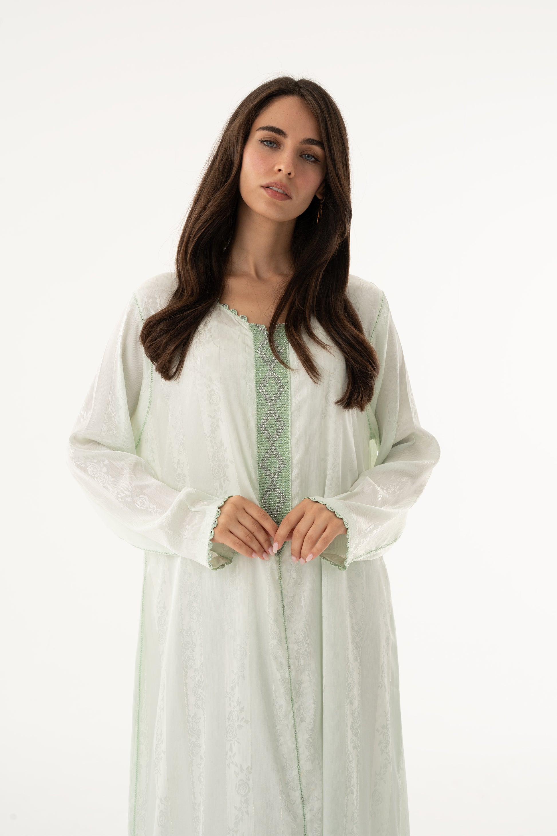 Jade Green Caftan with Jade Green Beads - House of Caftan