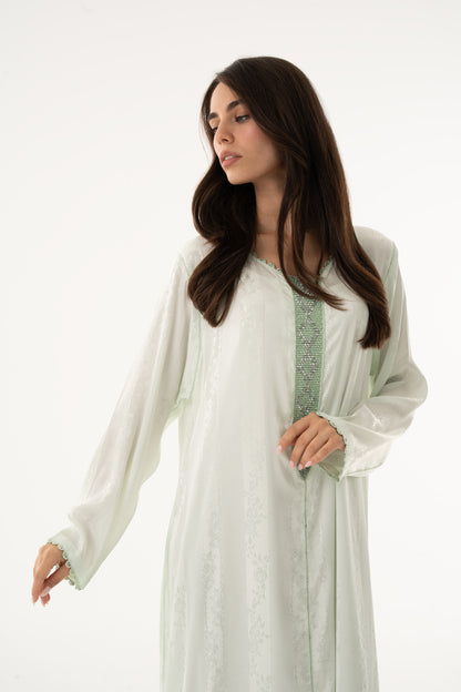 Jade Green Caftan with Jade Green Beads - House of Caftan