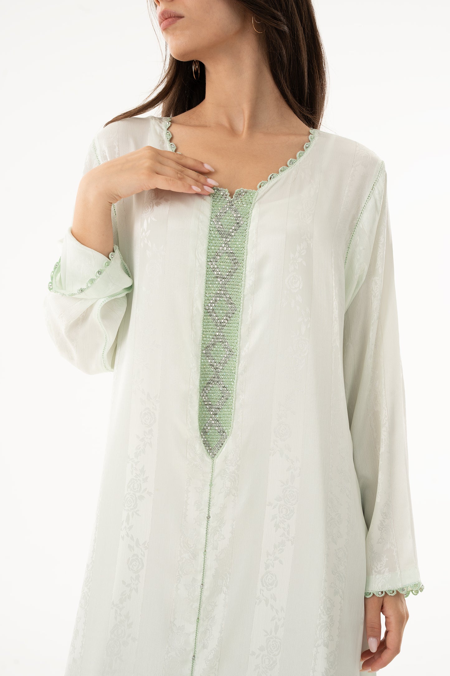 Jade Green Caftan with Jade Green Beads - House of Caftan