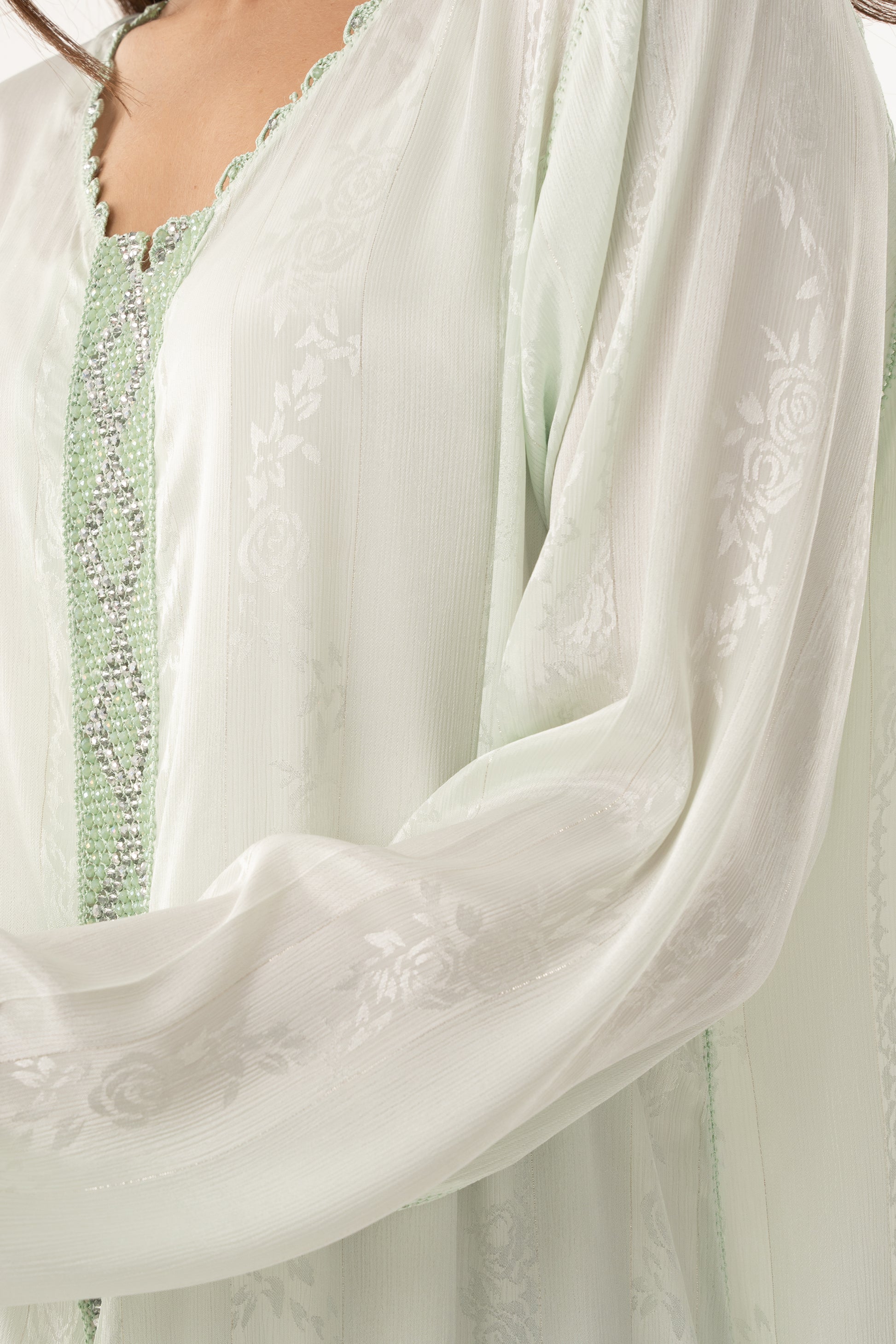 Jade Green Caftan with Jade Green Beads - House of Caftan