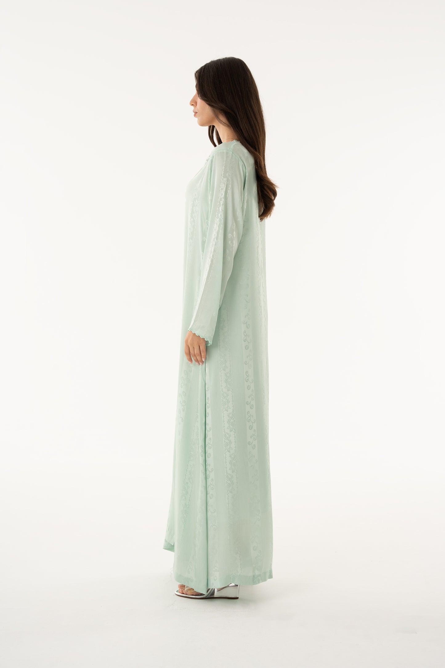 Mint Green Caftan with Mint Green Beads - House of Caftan