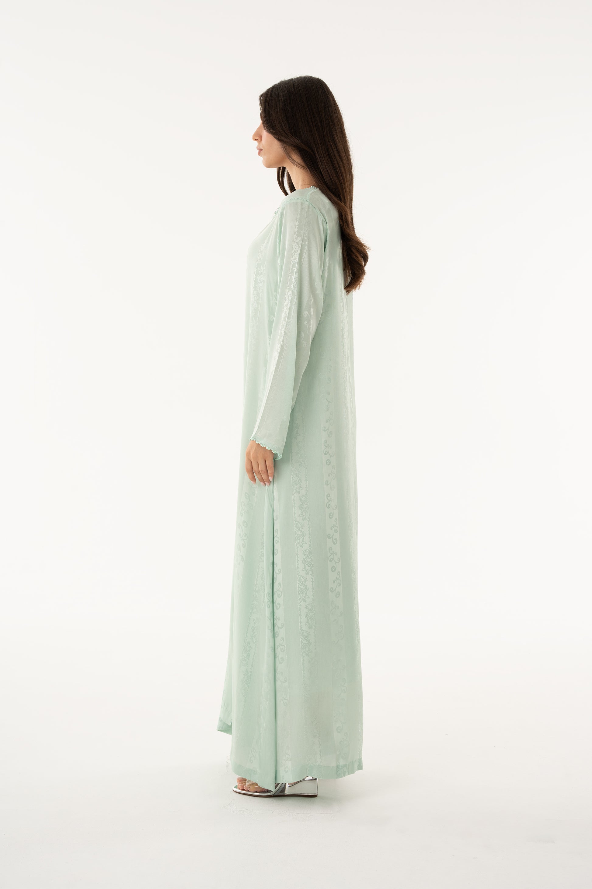 Mint Green Caftan with Mint Green Beads - House of Caftan