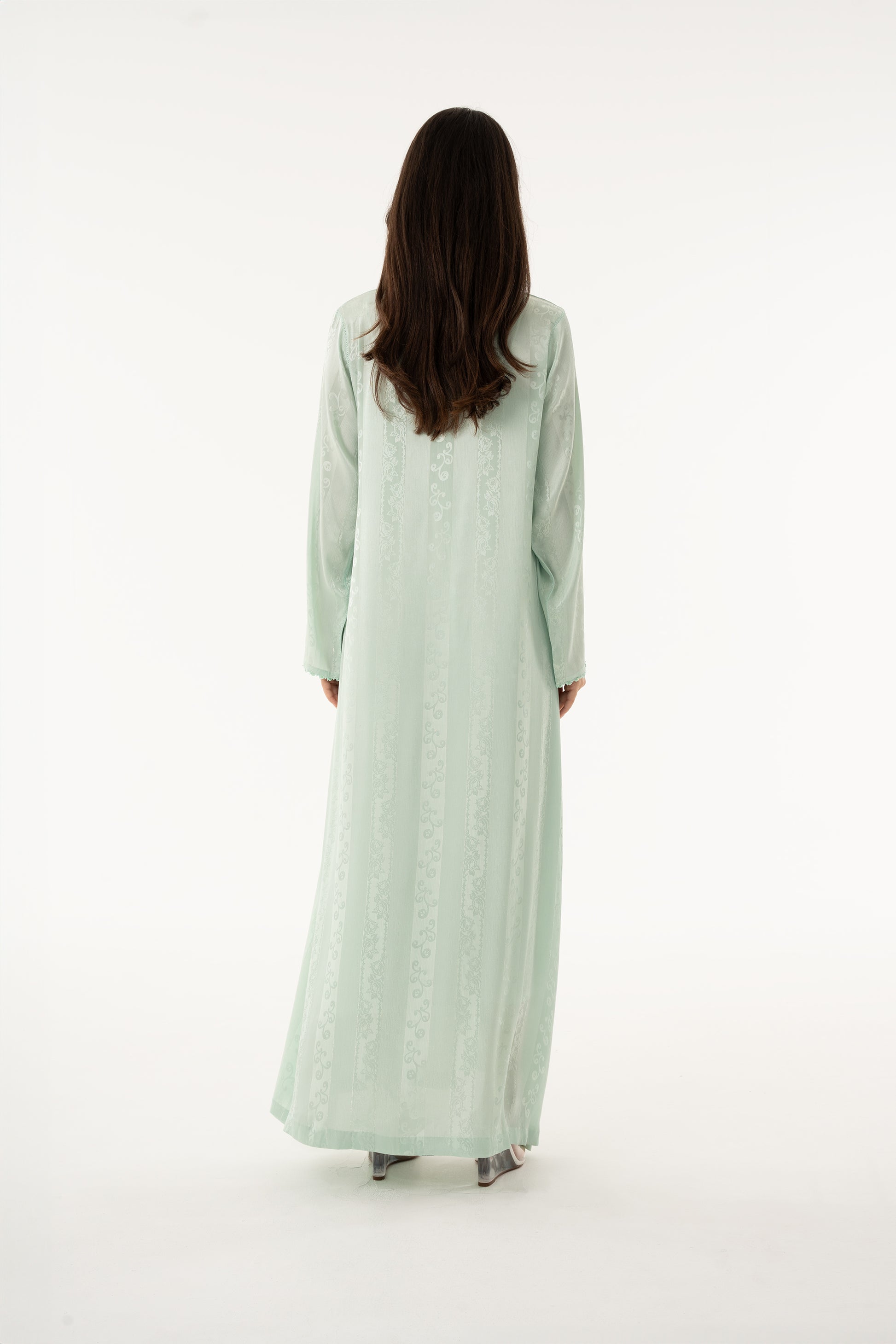 Mint Green Caftan with Mint Green Beads - House of Caftan
