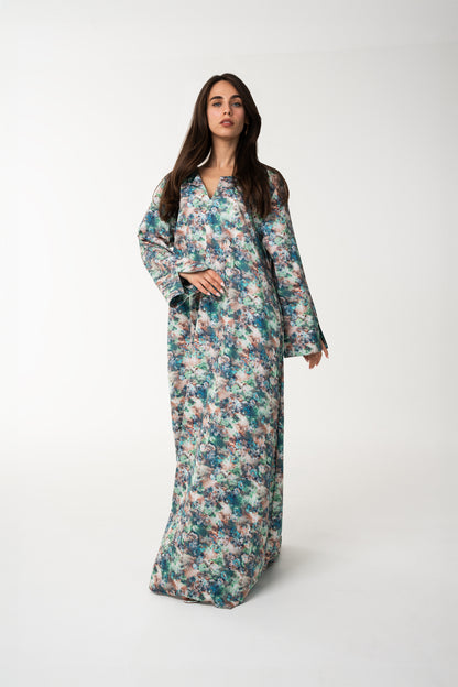 Multicolor Floral Italian Cotton Caftan - House of Caftan