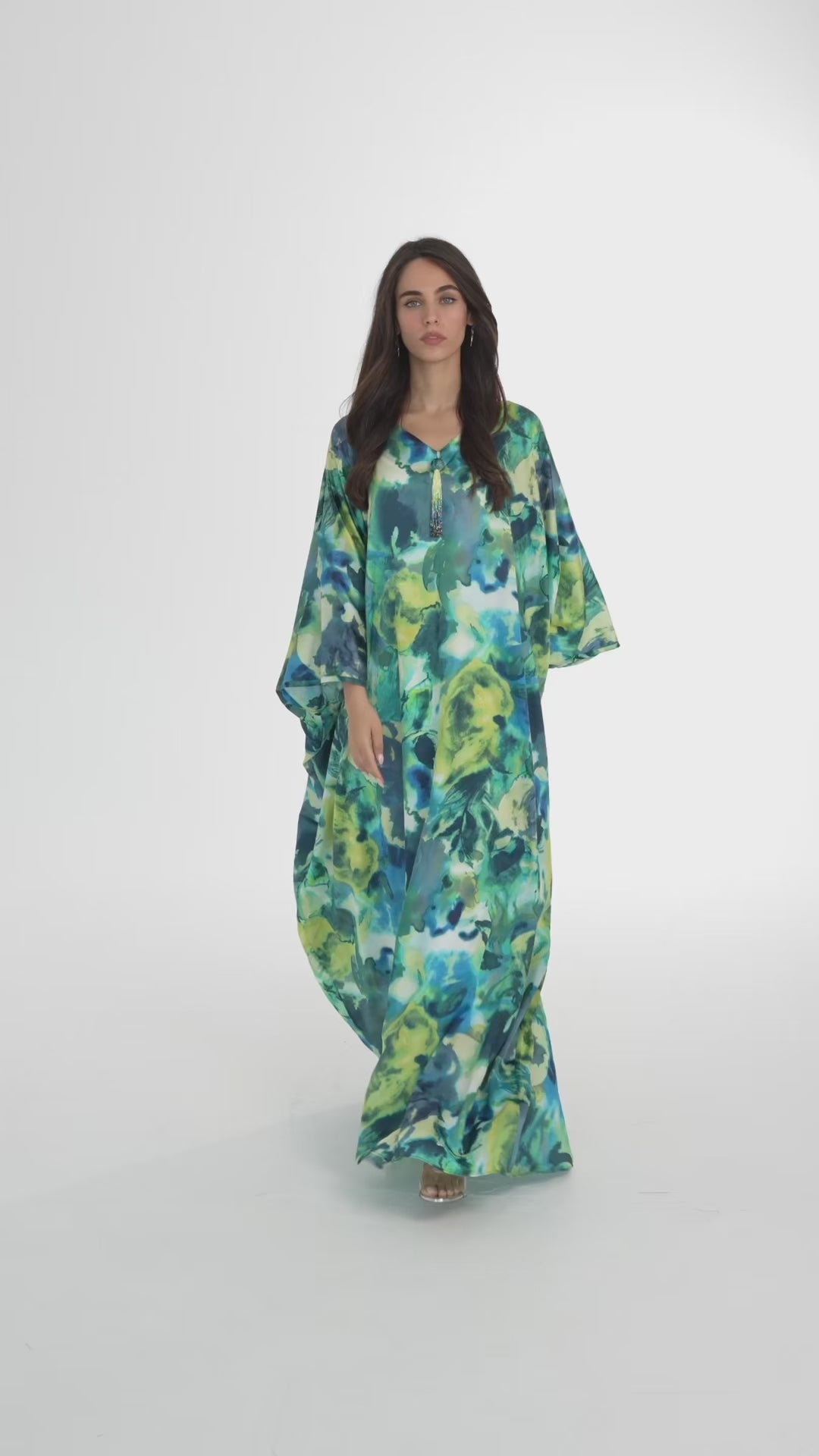 Turquoise Italian Silk Cotton Caftan - House of Caftan