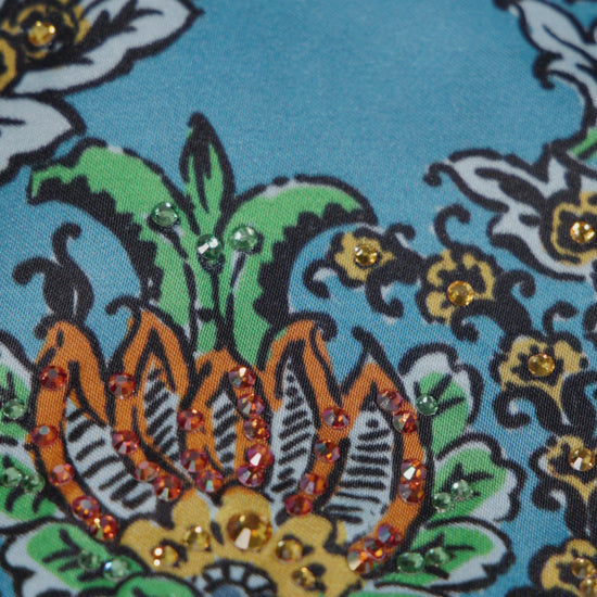 Turquoise Scallop Italian Viscose Satin Caftan with European hotfix - Handmade Limited Edition