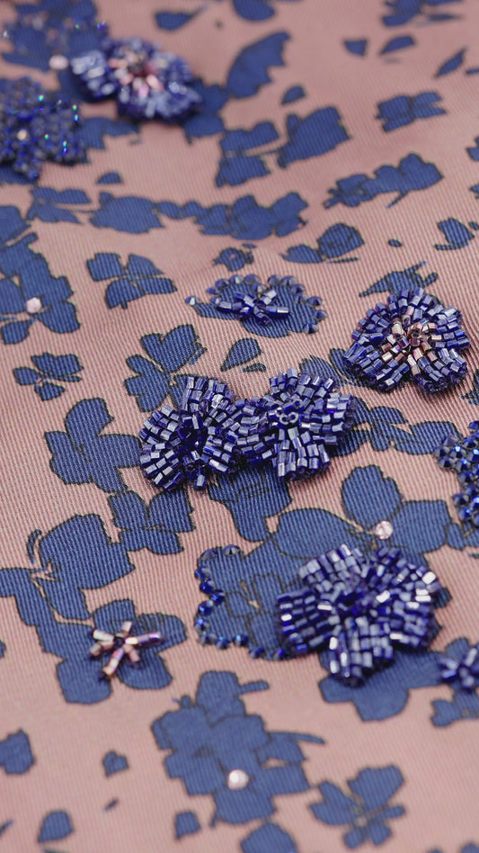 Italian Floral 3D Embroidered Vintage Rose Twill Caftan