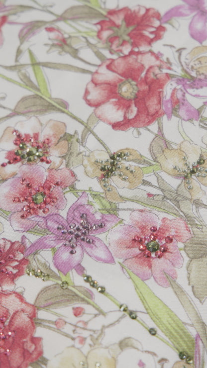 Ivory Garden Italian Satin Caftan with Floral European hotfix Embroidery – Handmade Limited Edition