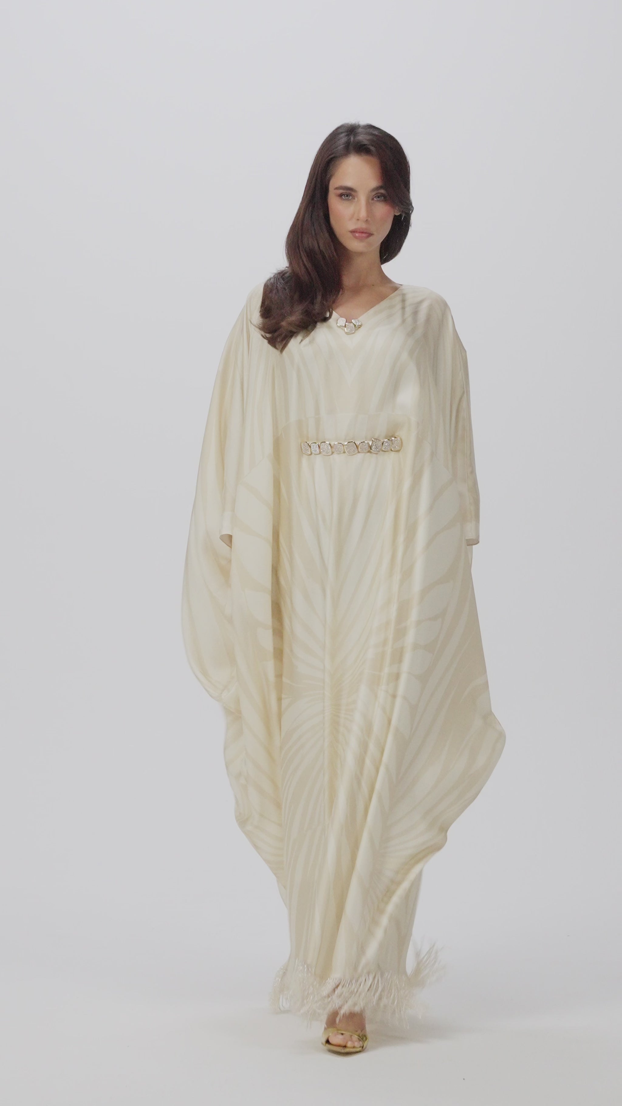 Ivory Glow Roberto Cavalli Original Italian Twill Silk Caftan