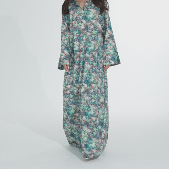 Multicolor Floral Italian Cotton Caftan - House of Caftan