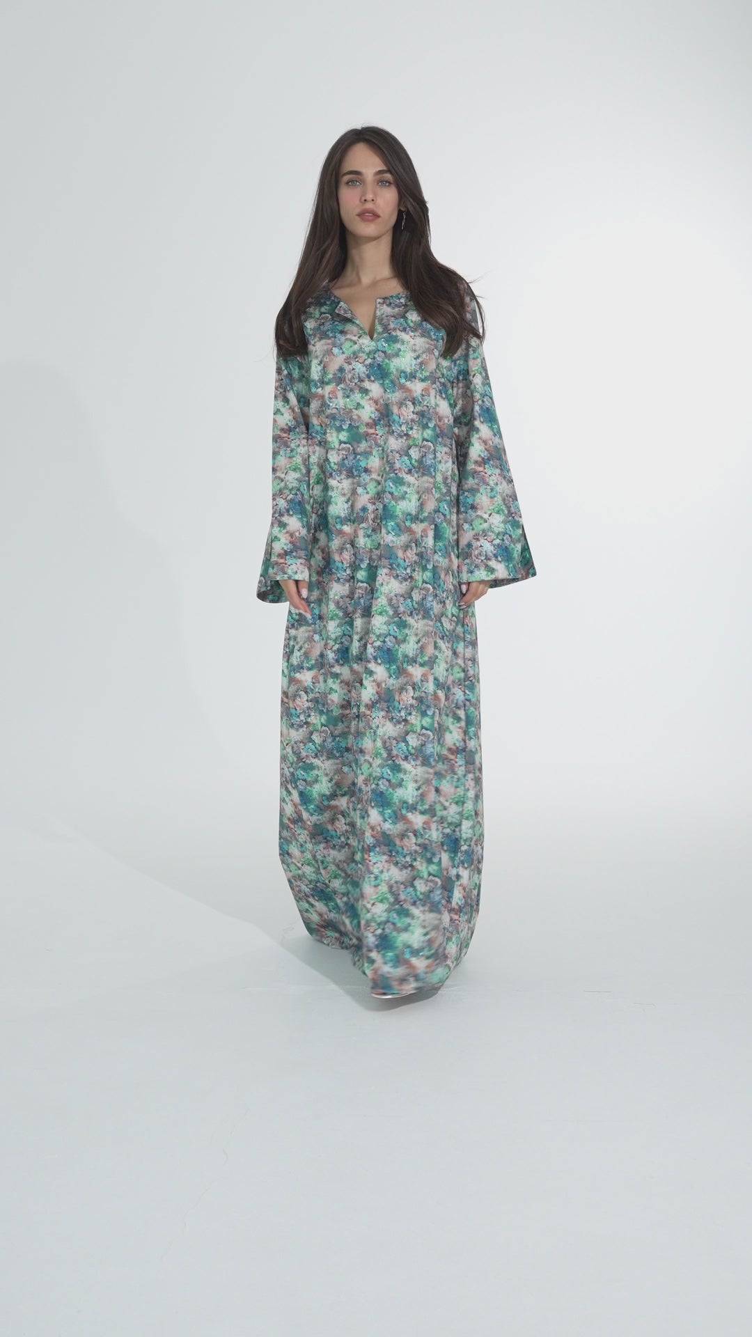 Multicolor Floral Italian Cotton Caftan - House of Caftan