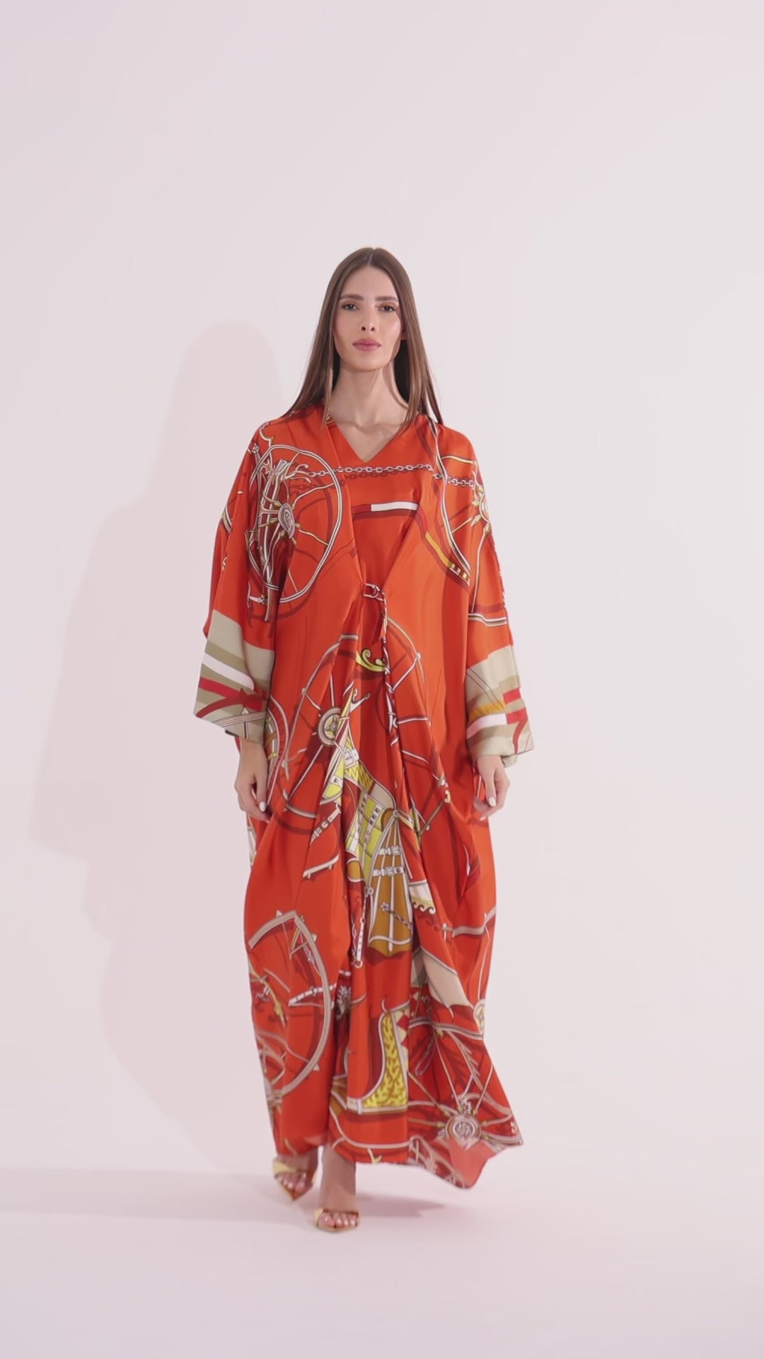 【華やか☆】Hermes Kaftan ワンピース Hermès Original Italian Twill Silk - Vivid Orange Caftan