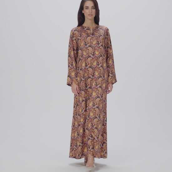 Royal Paisley Caftan in Italian Satin Fine Bead Embroidery