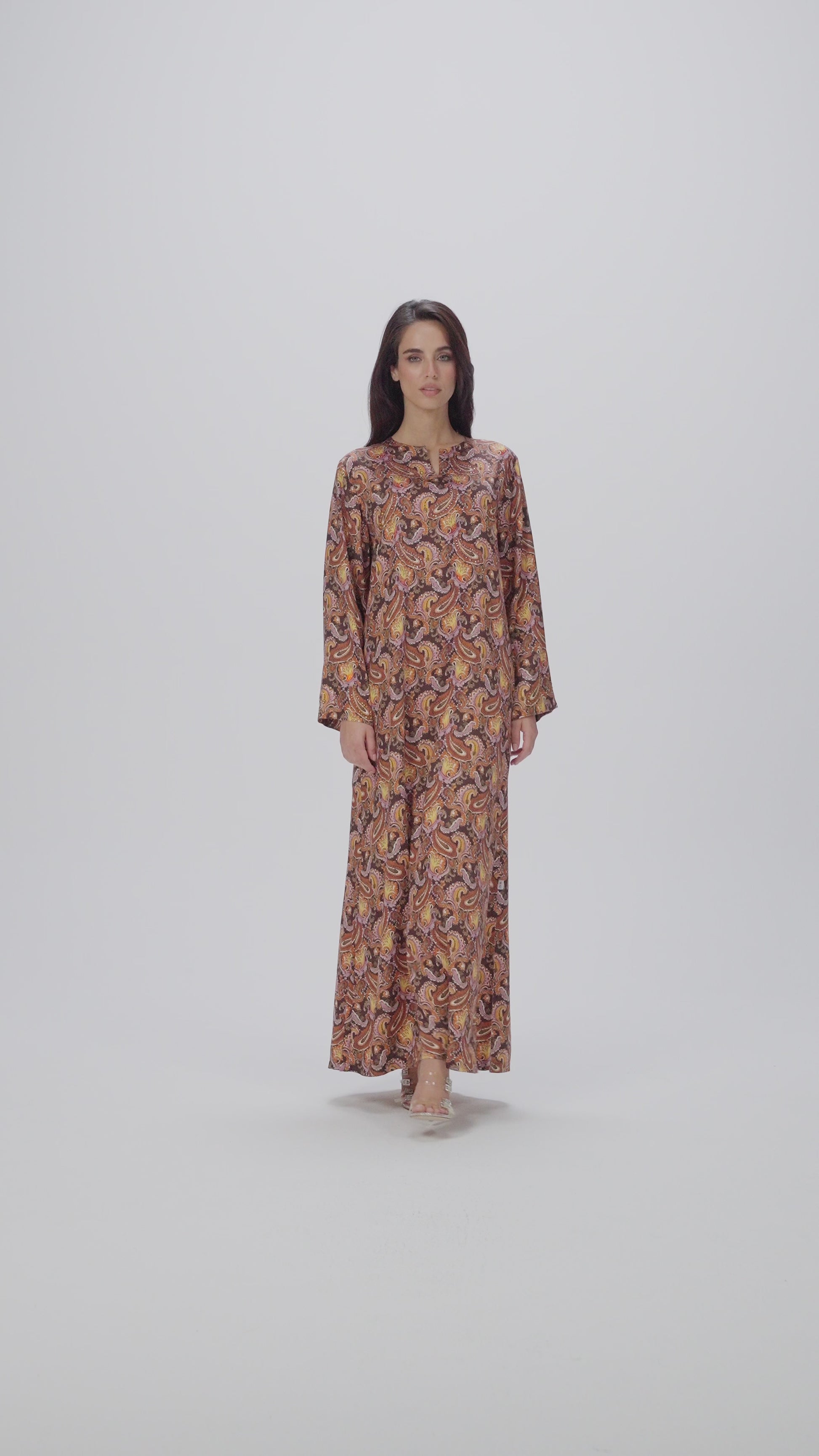 Royal Paisley Caftan in Italian Satin Fine Bead Embroidery