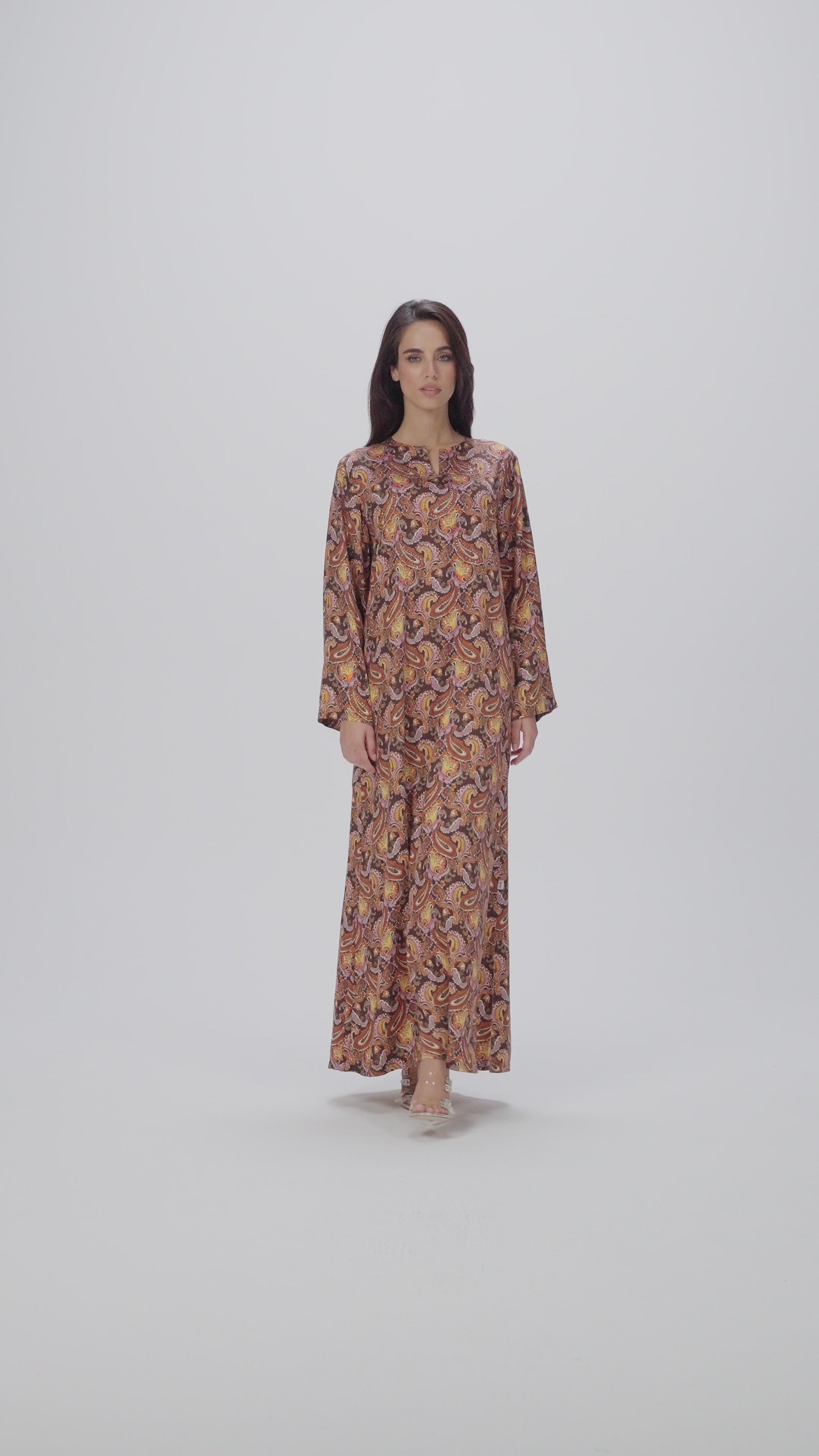 Royal Paisley Caftan in Italian Satin Fine Bead Embroidery