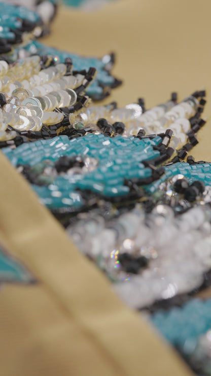 Golden Mirage Italian Twill Caftan with 3D Embroidered Cuffs and European hotfix – Handmade Limited Edition 2