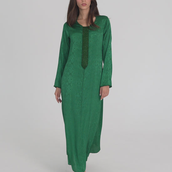 Emerald Green Handmade Caftan with Emerald Green Beads - House of Caftan