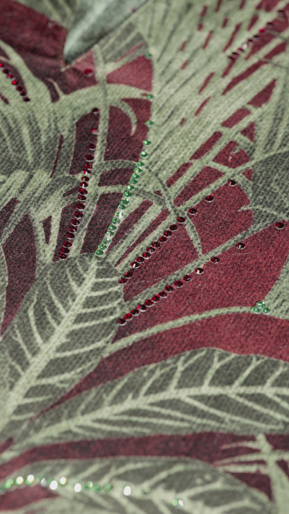 Forest Green with Palm Print Caftan - House of Caftan