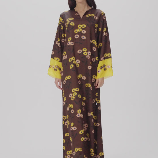 Golden Meadow Italian Viscose Caftan with 3D Embroidery 