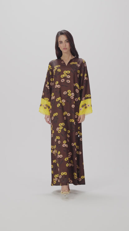 Golden Meadow Italian Viscose Caftan with 3D Embroidery 