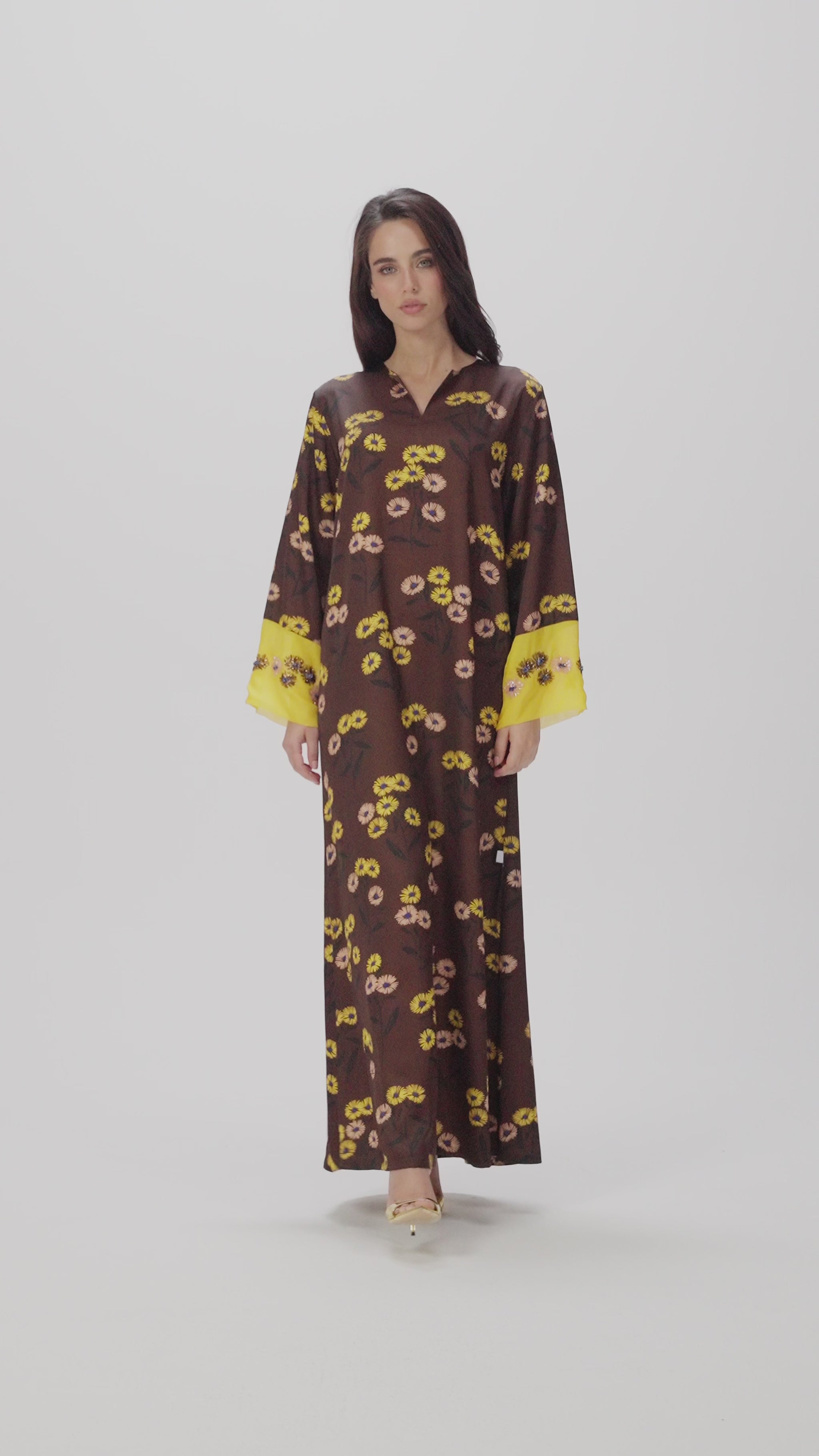 Golden Meadow Italian Viscose Caftan with 3D Embroidery 