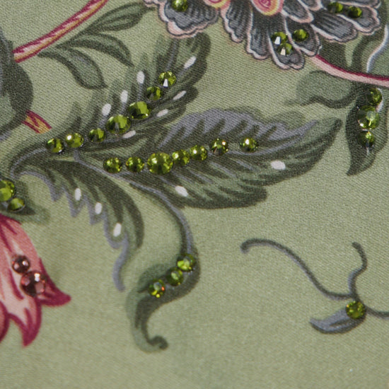 Moss Garden Italian Viscose Satin Caftan with European Hand-Beaded Florals – Handmade Limited Edition 2