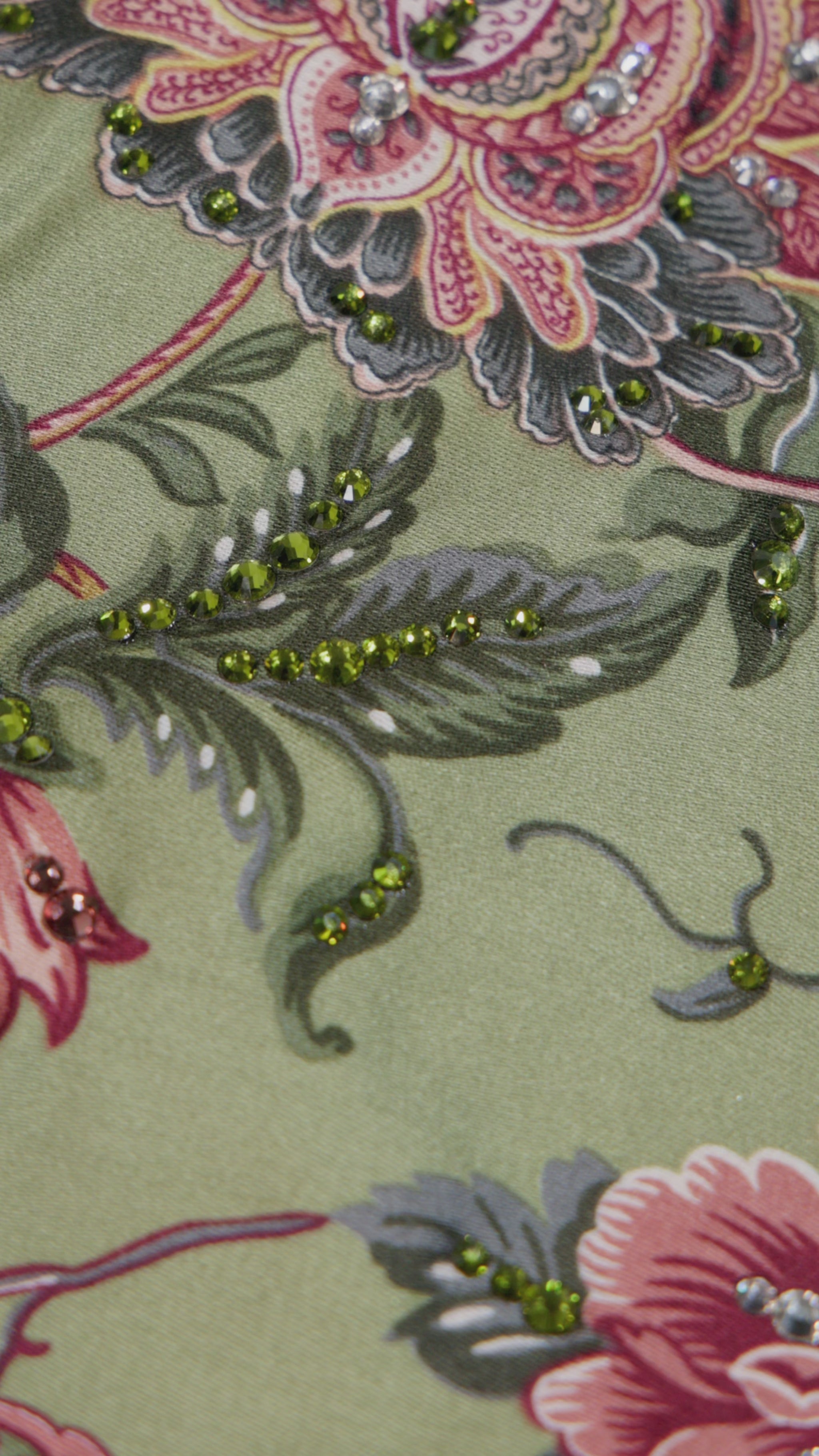 Moss Garden Italian Viscose Satin Caftan with European Hand-Beaded Florals – Handmade Limited Edition 2