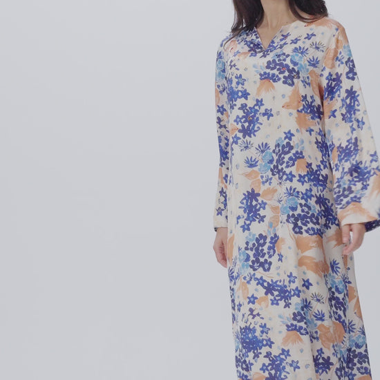 Mediterranean Bloom Italian Satin Caftan with Hand Beading